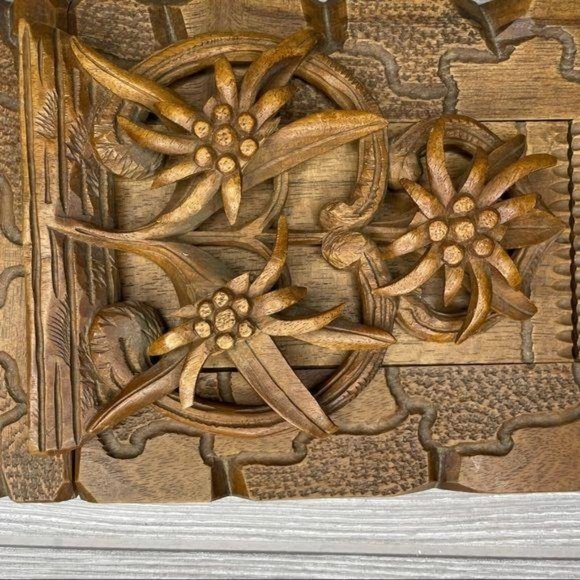 Vintage Geneve carved wood folding bookends / shelf reading floral - Picture 4 of 10